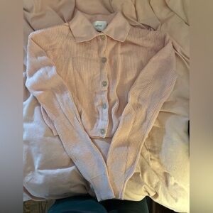 Aritzia Wilfred Peach Collared Button-Up Sweater